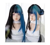 Perruques Perruque synthétique longue et droite avec frange Coloration irrégulière Perruque droite Perruque synthétique résistante à la chaleur naturelle Cosplay Party Perruque d'Halloween Perruque