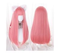 Perruques Perruque synthétique longue et droite for femme fille rose Lolita Cosplay perruque avec frange perruque naturelle mate résistante à la chaleur for costume de fête utilisation d'Halloween Per