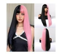 Perruques Perruque synthétique longue et lisse avec frange, perruque naturelle résistante à la chaleur, cheveux Lolita noirs for fête Cosplay, for femmes Perruque dames(WL1092-1)