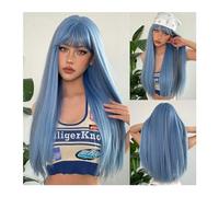 Perruques Perruque synthétique longue et lisse noire avec frange for femmes, perruques à usage quotidien en Fiber résistante à la chaleur, cheveux naturels de fête Lolita Cosplay Perruque dames(WL1085
