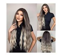 Perruques, Perruque Synthétique Longue Ondulée Bouclée 30 Pouces Ombre Marron Blond Cendré Perruques for Femmes Racines Foncées Partie Moyenne Perruque Synthétique avec Ligne de Cheveux Naturelle for