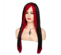 Perruques Perruque synthétique longue rouge noire for femme, perruque lisse et résistante à la chaleur, frange latérale résistante à la chaleur, Costume d'halloween Perruque dames(A4)