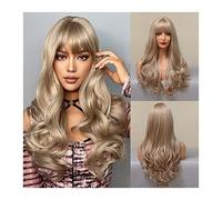 Perruques Perruque synthétique marron cendré clair avec frange Perruque longue vague de corps avec frange for femme Perruques en fibre naturelle haute température for une utilisation quotidienne de co