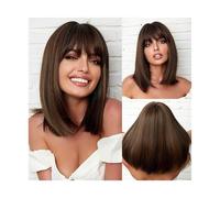 Perruques Perruque synthétique mi-longue lisse brune blonde for femme noire, perruque résistante à la chaleur for fête quotidienne avec frange Perruques pour Femmes