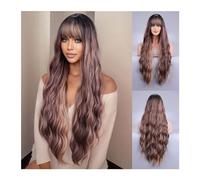 Perruques Perruque synthétique ondulée longue de 28 pouces avec reflets bruns et frange for femmes, perruque synthétique résistante à la chaleur for tous les jours Perruque dames(BBW2039M)