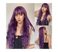 Perruques Perruque synthétique violet foncé avec frange for femme, perruques de cheveux ondulés super longs, perruques en fibres douces et respirantes résistantes à la chaleur for une soirée cosplay q