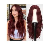 Perruques Perruque tendance en fibre synthétique, cheveux longs et bouclés, haute température, en soie, couvre-tête complet(103f-wine red)