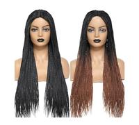 Perruques Perruque Tresses Africaines femmes boîte Crochet tresses perruques Perruque tressée à la main cheveux synthétiques tresses perruques Perruque dames(1B 30 Color)