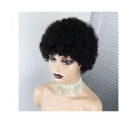 Perruques Perruques Afro Bouclées, Perruques Courtes Brunes, Perruques Pixie Blondes Bouclées, Cheveux Humains, Fabriquées à la Machine Perruque dames(Noir)