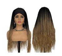 Perruques Perruques bandeau tressé for les femmes noires, 22-28" longue boîte perruques tressées Twist Crochet cheveux Cornrow tresse perruque synthétique bandeau perruque Perruque dames (Color : T1B