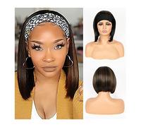 Perruques Perruques bob droites courtes perruques bandeau droites synthétiques for les femmes noires 10/12 pouces fibre résistante à la chaleur cheveux naturels perruques écharpe sans colle Perruque d