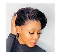 Perruques Perruques courtes Pixie Cut 13 × 6 × 1 T Part Perruques avant en dentelle for femmes Cheveux brésiliens Remy Couleur naturelle Sans colle HD Transparent Partie profonde Perruques frontales e