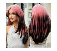 Perruques Perruques de cheveux de haute qualité 25 pouces de long ondulés Ombre rose perruque for les femmes Daily Party doux synthétique partie centrale noir Perruque dames(Color:MW9039-811)
