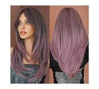 Perruques Perruques de Cheveux de haute qualité, 63,5 cm, perruque longue ondulée rose ombrée pour femmes, fête quotidienne, partie centrale synthétique douce, perruque noire fascinante (couleur