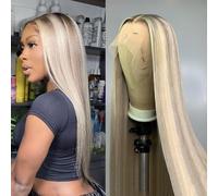 Perruques, Perruques de cheveux humains avant de dentelle droite blonde platine blanche 13x4 HD transparentes 180% densité perruques avant de dentelle,Perruques en cheveux humains(613 Highlight Blond