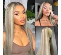 Perruques, Perruques de cheveux humains avant de dentelle droite blonde platine blanche 13x4 HD transparentes 180% densité perruques avant de dentelle,Perruques en cheveux humains(613 Highlight Blond