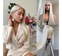 Perruques, Perruques de cheveux humains avant de dentelle droite blonde platine blanche 13x4 HD transparentes 180% densité perruques avant de dentelle,Perruques en cheveux humains(Platinum,24 Inch)