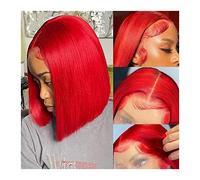 Perruques Perruques de cheveux humains avant de lacet rouge for femmes 13 × 4 perruques frontales en dentelle transparente 8-16" Hot Red Straight Short Bob Wig brésilienne Remy Hair pré-plumées Perruq
