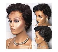 Perruques Perruques de cheveux humains bouclés courts noirs Pixie Cut 4X4 perruques de fermeture de dentelle for les femmes noires perruques frontales de dentelle de cheveux brésiliens Remy courts ave