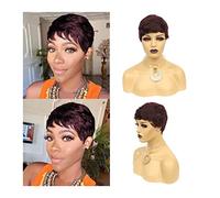 Perruques Perruques de cheveux humains droites courtes couleur cheveux humains petites perruques femmes noires bon marché perruques de cheveux humains Perruque dames(Color:D)