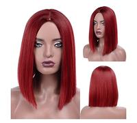 perruques Perruques droites noires for femmes partie centrale rouge for Lolita Cosplay Party cheveux naturels perruque(01)