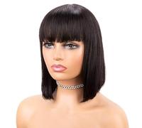 Perruques Perruques en cheveux humains Bob avec frange Perruques courtes et raides 100% cheveux humains Remy Aucun lac Perruques pour Femmes(16inches 1PC)