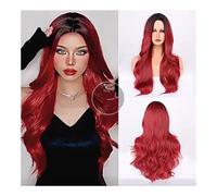 Perruques, Perruques en Fiber de cheveux longs et bouclés for femmes, grande vague, couvrant toute la tête, dégradé rouge,Perruques en cheveux humains