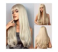 Perruques Perruques longues ondulées naturelles for femmes, perruque blonde platine de 24 pouces avec frange perruque synthétique résistante à la chaleur for cosplay quotidien Perruque