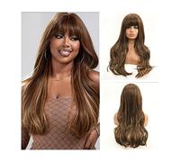 Perruques Perruques ondulées longues avec frange, perruques de cheveux synthétiques bruns mélangés blonds naturels for femmes perruques résistantes à la chaleur for un usage quotidien Perruque