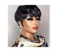 Perruques Perruques Pixie courtes en cheveux humains for femmes noires, perruques en cheveux humains avec frange Perruque dames(Natural Black)