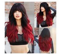 Perruques Perruques résistantes à la chaleur longue ondulée Ombre noir à rouge perruque for les femmes quotidienne Cosplay fête synthétique lavande cheveux perruque avec frange moelleuse Perruque dame