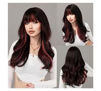 Perruques Perruques résistantes à la chaleur longue ondulée Ombre noir à rouge perruque for les femmes quotidienne Cosplay fête synthétique lavande cheveux perruque avec frange moelleuse Perruque dame