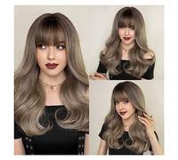 Perruques Perruques résistantes à la chaleur longue ondulée Ombre noir à rouge perruque for les femmes quotidienne Cosplay fête synthétique lavande cheveux perruque avec frange moelleuse Perruque dame