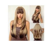 Perruques Perruques synthétiques avec frange, perruques synthétiques longues et lisses ombrées blondes et brunes for femmes, faux cheveux naturels de Cosplay en Fiber de haute température Perruque dam