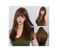 Perruques Perruques synthétiques avec frange, perruques synthétiques longues et lisses ombrées blondes et brunes for femmes, faux cheveux naturels de Cosplay en Fiber de haute température Perruque dam