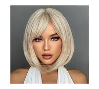 Perruques Perruques synthétiques blanches blondes grises avec frange perruque de cheveux Bob droite courte for les femmes Cosplay cheveux naturels quotidiens résistants à la chaleur Perruque