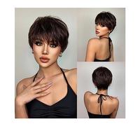 Perruques Perruques synthétiques courtes brun foncé avec frange cheveux courts for femmes perruque de cheveux naturels quotidiens perruques Cosplay résistantes à la chaleur Perruque