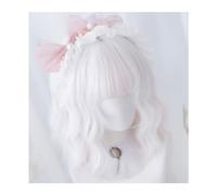 Perruques Perruques synthétiques Double couleur blanc rose 12 pouces, perruques de Cosplay résistantes à la chaleur avec frange, perruque courte naturelle ondulée for femmes Perruque