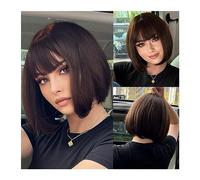 perruques Perruques synthétiques droites courtes marron noir avec frange femmes Bob perruques de cheveux for Cosplay quotidien fibre naturelle résistante à la chaleur meilleures perruques de cheveux h