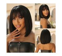 Perruques Perruques synthétiques Longueur d'épaule foncée Perruques droites avec frange Perruque courte for femmes Naturel Quotidien Fête Cheveux résistants à la chaleur Filles Utilisation quotidienne