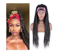 Perruques Perruques synthétiques tressées en boîte for femmes noires Afro, tresses longues et lisses de 26 pouces, tresses torsadées synthétiques de haute qualité Perruque dames(Headband 1B)