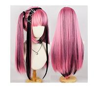 Perruques Pink Highlights Perruque noire avec frange, perruque de cheveux synthétiques longs et lisses, douce, respirante, résistante à la chaleur, rose et noire, perruque de fête cosplay Perruque dam