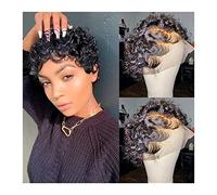 Perruques Pixie Cut Lace Front Perruques de Cheveux Humains Noir Court Bouclés Brésilien Remy Cheveux Dentelle Perruques Avec Bébé Cheveux Naturel Mode Perruques for les Femmes Noires Perruque dames(S