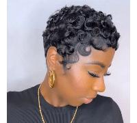 Perruques Pixie Cut pour femmes Perruques Bob courtes bouclées Cheveux humains à mettre et à emporter Perruques brésiliennes Loose Wave Noir naturel Entièrement fabriquées à la machine Densité 180% Vo