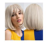 Perruques platine for femmes blanches Perruques courtes Bob avec frange Cheveux synthétiques d'aspect naturel Daily Use