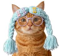 Perruques pour chats - Perruque amusante pour chien et chat, tresses et lunettes de cosplay, accessoires de déguisement | Vêtement de tête | Déguisement pour chatons, chiots, fête, vacances, Noël