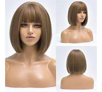 Perruques pour femmes 12 pouces résistant à la chaleur Lolita Cosplay fête cheveux courts Bob perruque avec frange perruques synthétiques for femmes droite Ombre Rose rouge rose Perruque pour une util