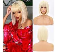 Perruques pour femmes 12 pouces résistant à la chaleur Lolita Cosplay fête cheveux courts Bob perruque avec frange perruques synthétiques for femmes droite Ombre Rose rouge rose Perruque pour une util