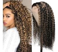 Perruques pour femmes 13x4 Lace Front Wig Curly Wig With Blonde Piano Highlights Lace Front Wig Precolored Ombre Hair(130%,16inches 1PC)