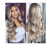 Perruques pour femmes 24inches Body Wave Lace Front Wig Highlight Ash Blonde Lace Frontal Perruques Synthétiques Pré Pincées Longue Ondulé Synthétique Perruque en Dentelle for les Femmes Perruque pour